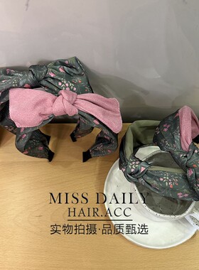 粉色麂皮碎花蝴蝶结发箍女布艺头箍发饰日常压发小清新高颅顶头饰