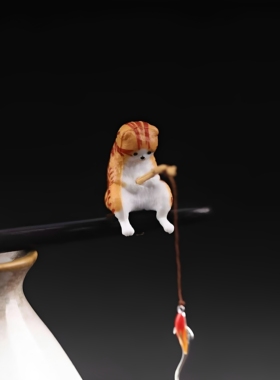小猫钓鱼黑檀木发簪子小众可爱发饰头饰盘发日常简约木簪子女簪