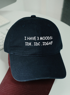 IDK.IDC.IDGAF韩国情侣男女百搭显脸小鸭舌帽刺绣软顶棒球帽