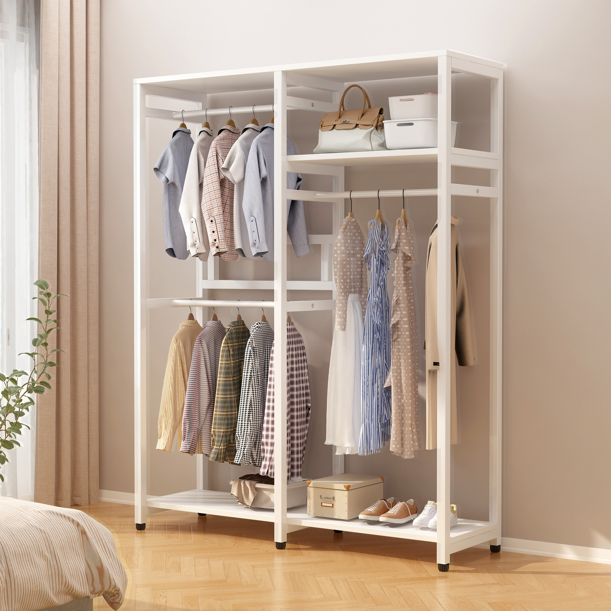 金属衣柜开放式防尘衣帽架卧室挂衣架出租屋简易衣橱柜落地收纳架,淘宝优惠券,粉丝福利购,淘宝优惠卷