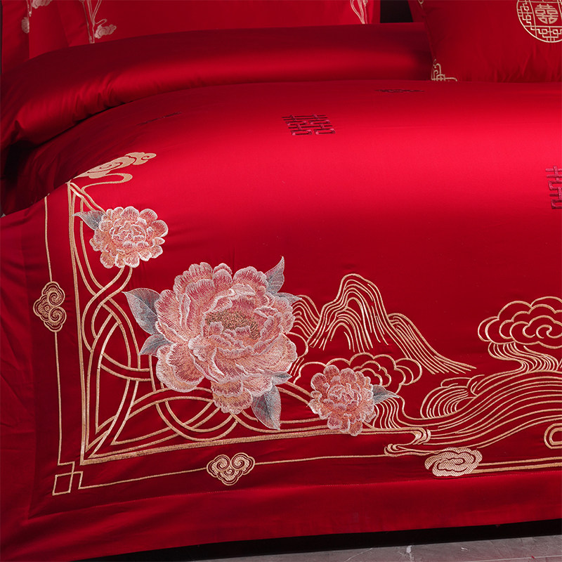 高档中式婚礼纯棉四件套大红色刺绣婚庆床品新婚夫妇红色婚庆用品,淘宝优惠券,粉丝福利购,淘宝优惠卷
