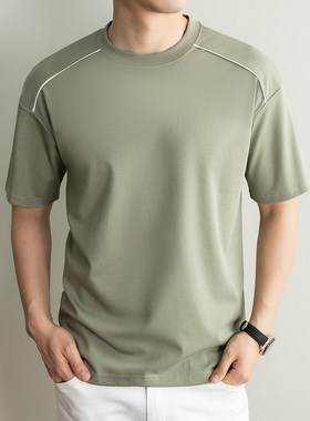 Men's POLO T-shirt 欧美男装POLO衫翻领V领竖条纹短袖男士T恤