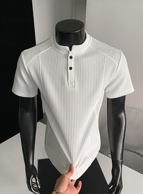 New Summer Waffle Round Neck Short Sleeved T-shirt for Men's