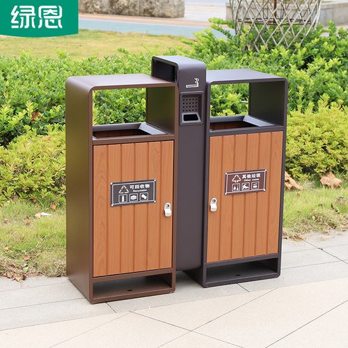 户外景区垃圾桶双桶塑木分类公园厂室外垃圾箱防腐钢木果皮箱绿恩 - 图0