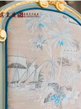 进口布艺实木雕刻仿古三折屏风