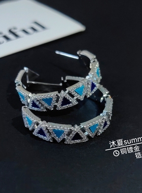 克莱因蓝复古耳圈欧美小众耳环