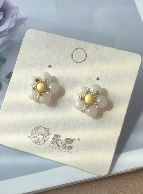 手工串珠花朵耳钉小众设计感耳环2025春夏新款森系小清新晨晶耳饰