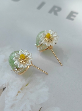 森系ins风小花朵耳钉糖果色精致闪钻耳环甜美可爱少女夏天耳饰