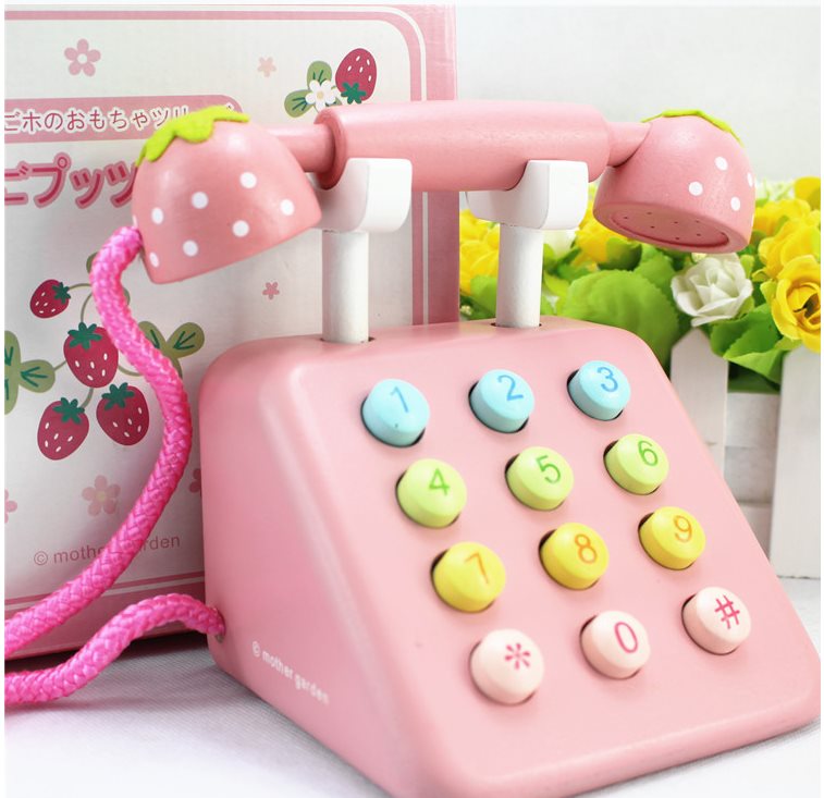 木制仿真电话机2.3.4.5.6岁男女宝宝过家家儿童早教数字认知玩具-图0