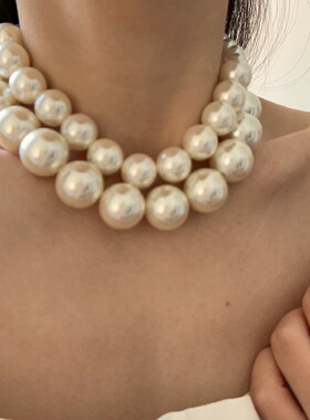 Willa｜欧美复古宫廷风大号高品质暖色珍珠choke项链 双层锁骨链