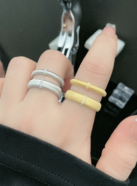 willa|中古风法式轻奢缎面拉丝开口戒指简约复古百搭情侣对戒指环