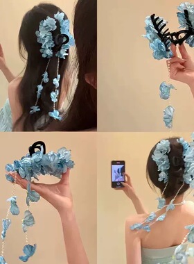 Willa｜度假风氛围感蓝色系花朵发饰超仙度假头花海边发夹刘海夹