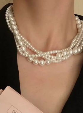 Willa｜超亮琉璃珍珠复古轻奢项链大小串珠长款多层叠戴颈链项链