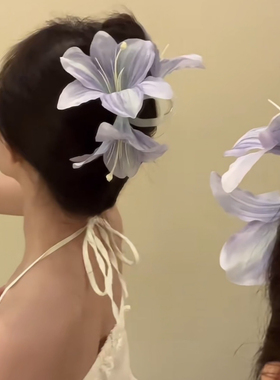 唯美百合花仿真立体花朵抓夹