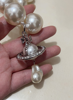 Willa｜明星同款超夸张大号复古土星水滴珍珠项链重工珍珠锁骨链