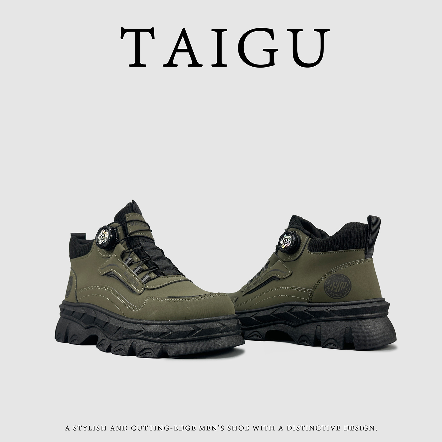 马丁靴男鞋英伦美式中高帮户外登山鞋复古百搭老爹鞋侧边旋转纽扣 - 图2