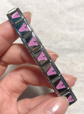 少女粉英文字母意大利小众模块拼接手链表链钛钢DIY配件饰品礼物