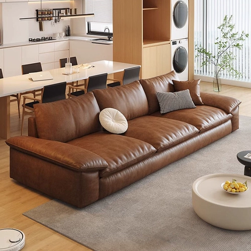 2025 новый итальянский стиль минималистский античный стиль коричневый диван маленькая квартира гостиная современный простой прямой ряд три или четыре человека