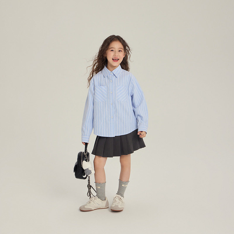 叮羊羊儿童学院风条纹衬衫2025秋季新款男女童百搭长袖衬衣外套,淘宝优惠券,粉丝福利购,淘宝优惠卷