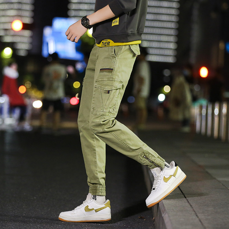 潮牌束脚ins超火修身小脚口工装裤 荣耀车休闲裤