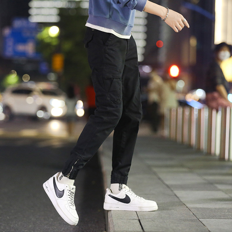 潮牌束脚ins超火修身小脚口工装裤 荣耀车休闲裤