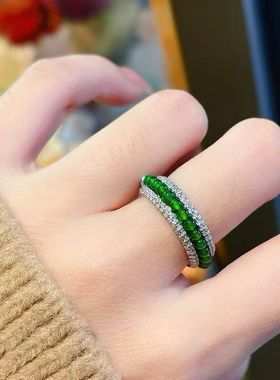 天然A货翡翠小米珠戒指吊坠阳绿925纯银镶嵌原创设计新中式国风女