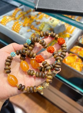 中式老钱风沉香手串多宝多福串鸡油黄大枣珠绿松石南红原创新中式