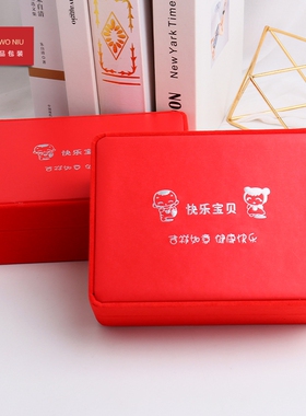 红色绒布四件套宝宝盒银锁银镯