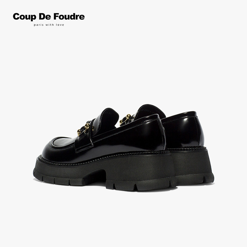 CDF女鞋轻奢时尚秋季百搭真皮松糕厚底单鞋一脚蹬乐福鞋JK小皮鞋 - 图2