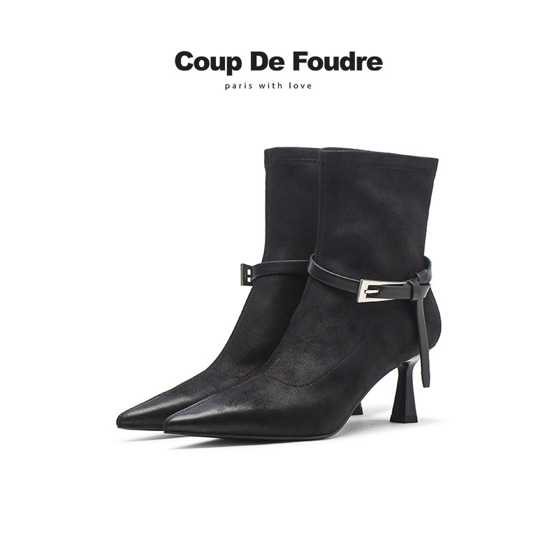 CDF女鞋秋冬季经典时尚瘦瘦靴尖头细跟气质百搭皮带扣弹力靴女 - 图2