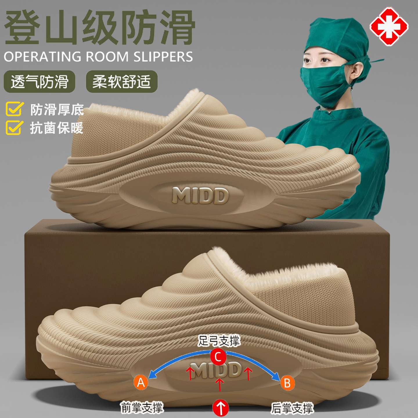 手术室防水棉拖鞋女士冬包跟医用防滑足弓支撑保暖加绒棉鞋男外穿,淘宝优惠券,粉丝福利购,淘宝优惠卷