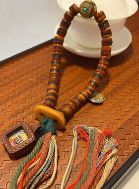 藏式西藏驼骨嘎巴手持驼骨佛珠药泥擦擦念珠项链手链文玩地域风格