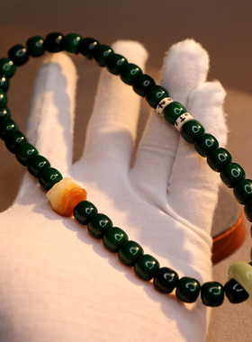 10*9老型桶珠娘娘绿菩提根念珠 双圈蛇绿菩提根佛珠手链