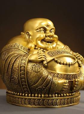 黄铜大肚笑佛弥勒佛家居摆件佛像办公室客厅装饰品桌面
