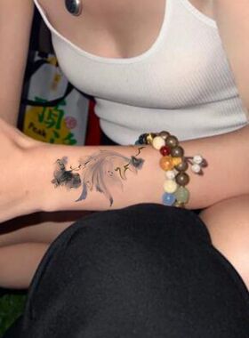 锁骨手臂蓝色渐变荷花花朵纹身贴唯美女生个性女孩纹身贴
