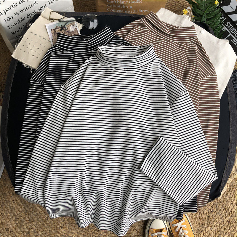 2020新款条纹半高领加绒ins打底衫 天佳丽T恤