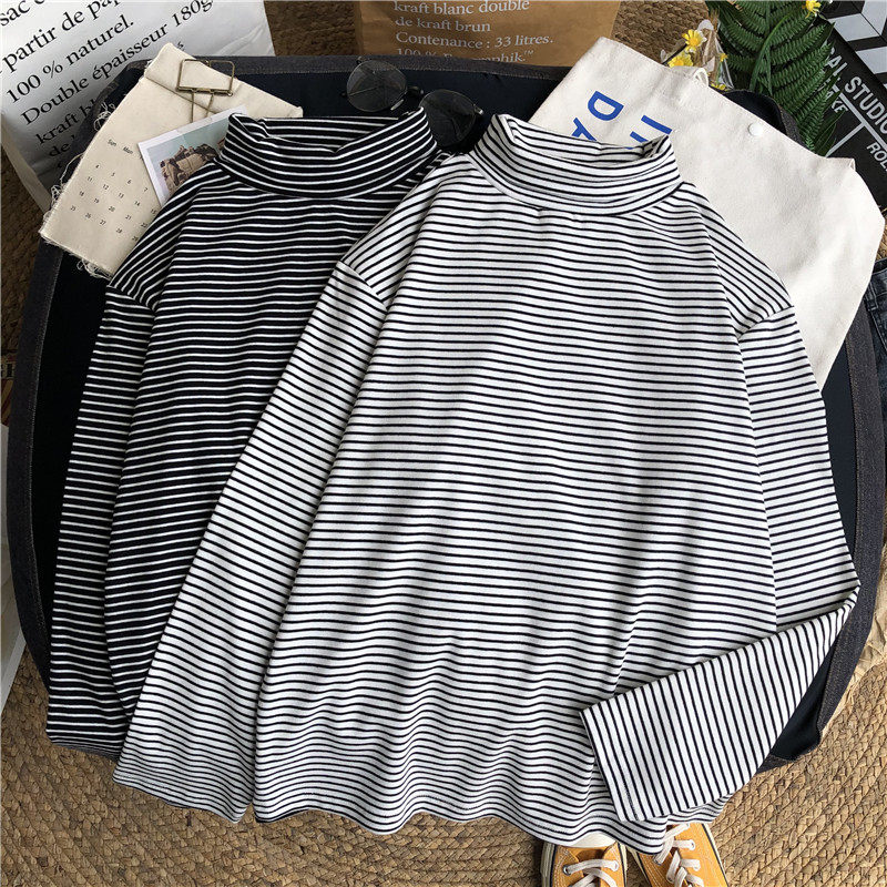 2020新款条纹半高领加绒ins打底衫 天佳丽T恤