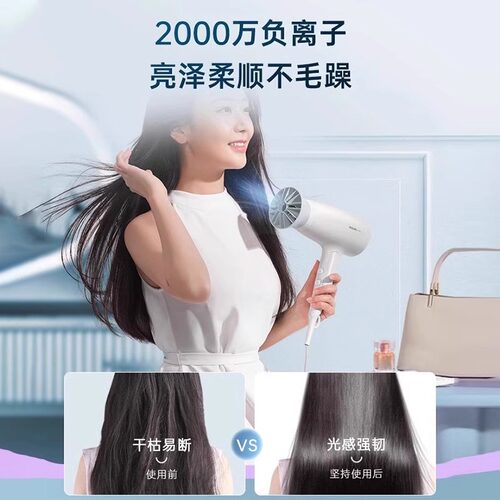 飞利浦小花筒电吹风机家用负离子护发不伤发大功率速干折叠BHD378 - 图0