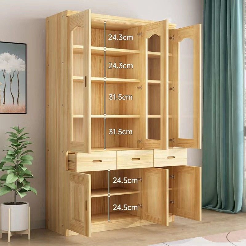 松木书柜全实木两门三门书柜组合带玻璃门简约现代儿童收纳书橱柜,淘宝优惠券,粉丝福利购,淘宝优惠卷
