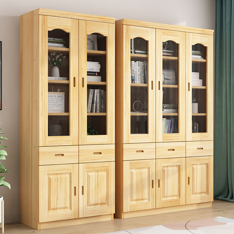 松木书柜全实木两门三门书柜组合带玻璃门简约现代儿童收纳书橱柜,淘宝优惠券,粉丝福利购,淘宝优惠卷