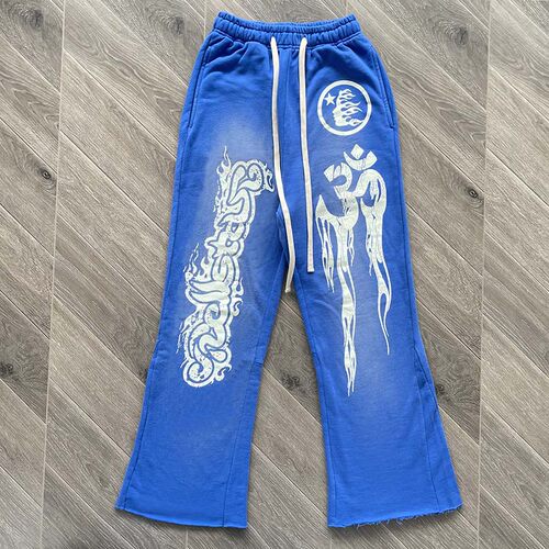Hellstar Studios Blue Yoga Hoodie pants 洗水拼接休闲卫衣长裤 - 图1