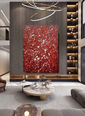 原创手绘简约走廊红色油画《财运亨通》客厅装饰画酒店沙发抽象画