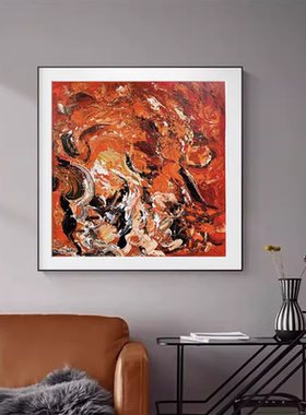 现代纯手绘《福泽》红色沙发餐厅抽象艺术装饰画客厅高级感轻奢画