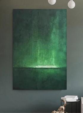 现代手绘油画《绿隐之光》法式绿色抽象画客厅装饰画玄关画卧室画