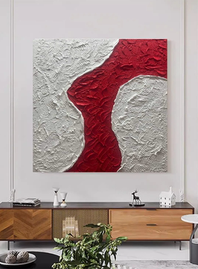 现代手绘油画《凯旋而归》餐厅正方形红色抽象客厅沙发背景装饰画