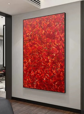 现代手绘油画《财源滚滚》客厅玄关装饰画酒店沙发抽象画红色油画