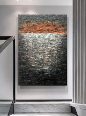 现代手绘油画《光辉》沙发走廊抽象画黑白肌理画客厅玄关轻奢油画