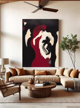 手绘油画《绯霞垂影》红色油画抽象晚霞艺术画玄关走廊尽头装饰画
