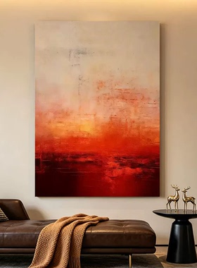 软装手绘肌理油画《大地》抽象红色客厅玄关背景墙装饰画沙发挂画
