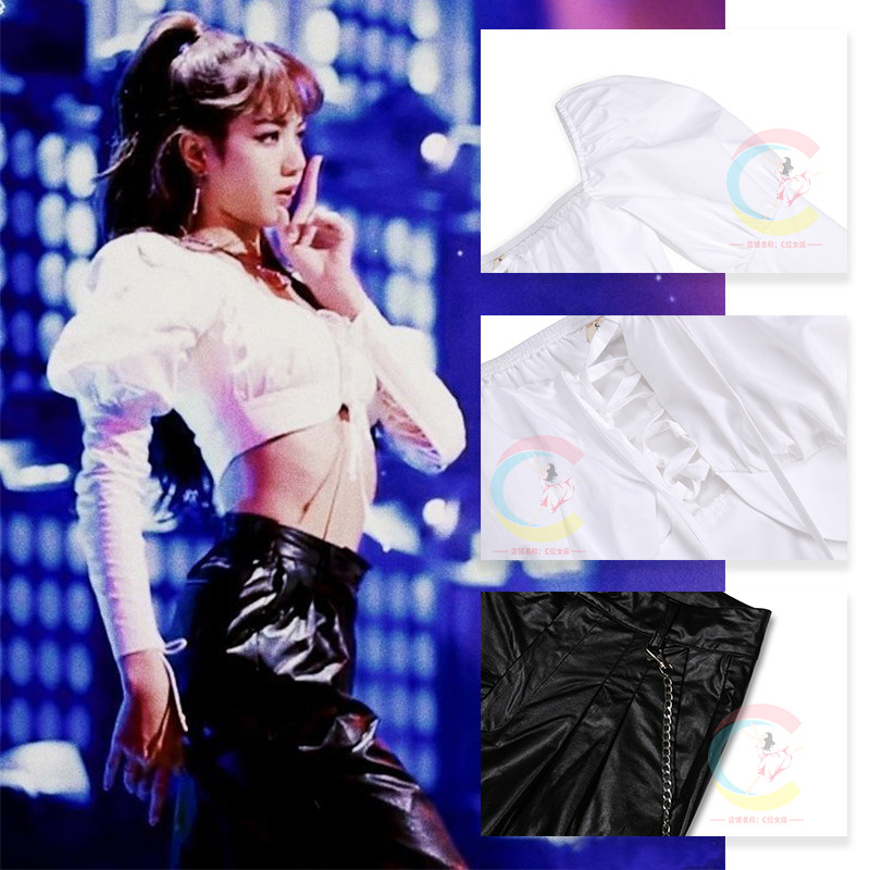 blackpink青春有你2lisa同款爵士舞嘻哈演出露脐上衣工装皮裤套装,淘宝优惠券,粉丝福利购,淘宝优惠卷